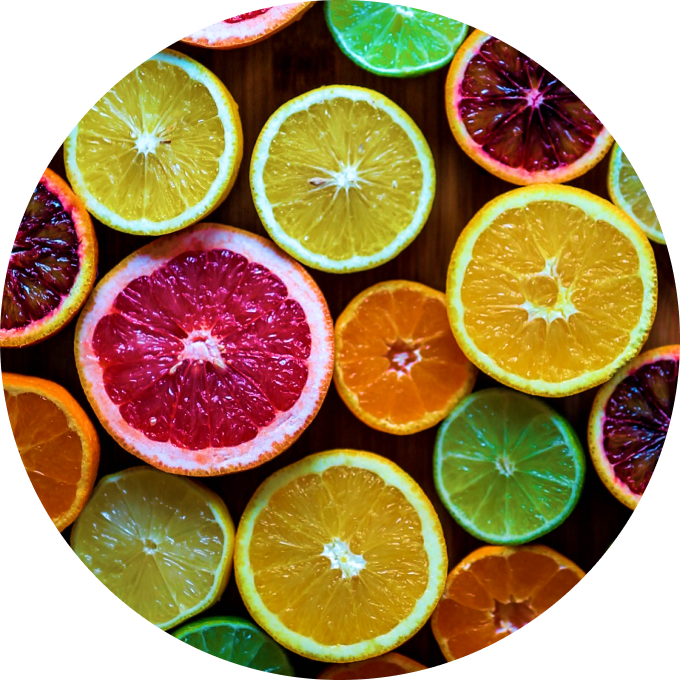 Oranges and limes cut in half